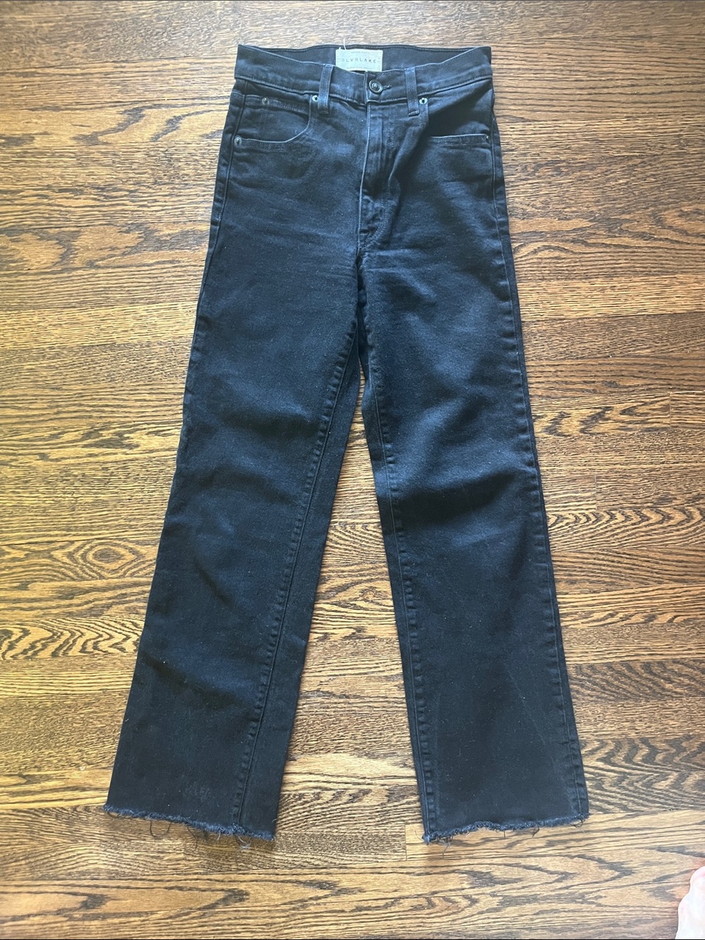 SLVRLAKE Gracie high-rise wide leg frayed him black denim jeans 26